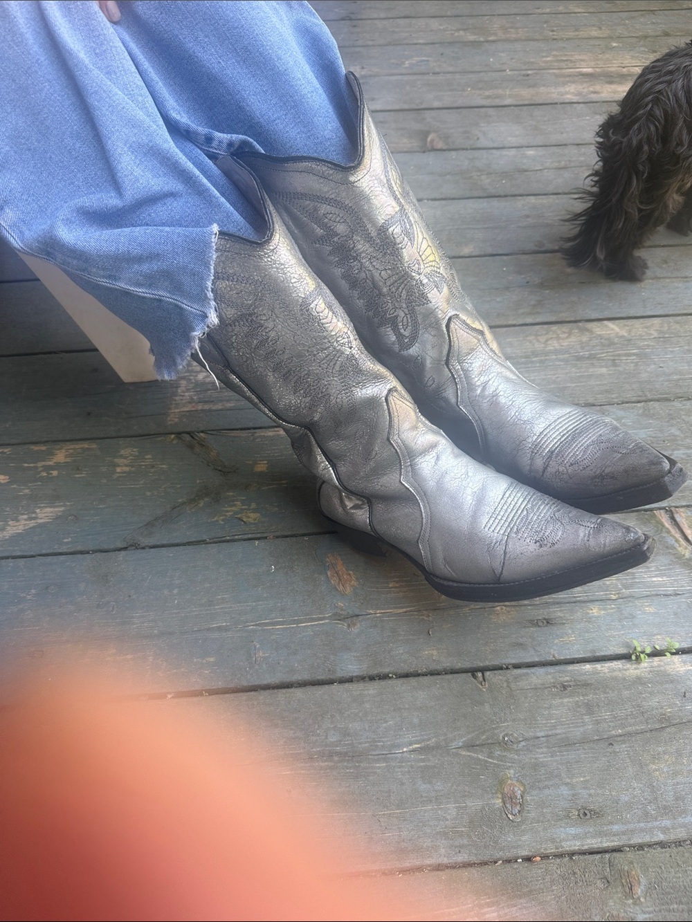 Silver Metallic Western Cowboy Boots - Pointed Toe